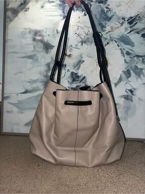 Soft Roberta Gandolfi Taupe Shoulder Bag with Black Accents